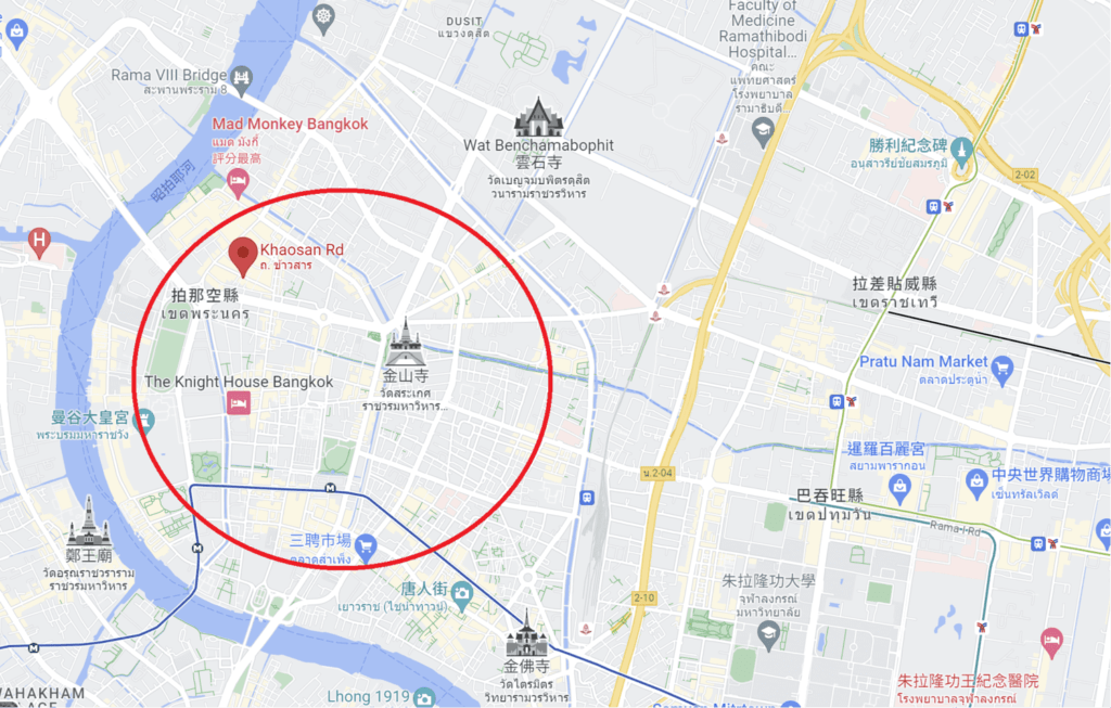 曼谷考山路夜市地理位置